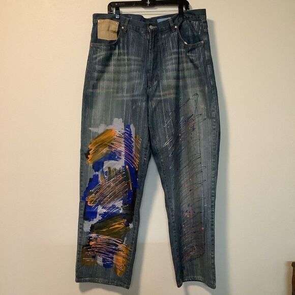 Azure love life vintage men retro y2k splattered abstract Art Wear Demin Jeans